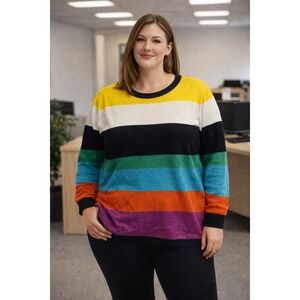 Chaps women's striped sweater three-quarter length sleeve( 2XL)